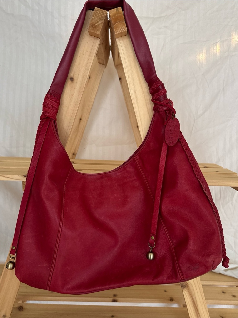 Rolfs Red Leather Hobo Shoulder Bag